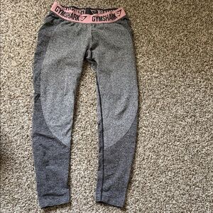 Gymshark Gray Leggings with Pink Branded Waistband
